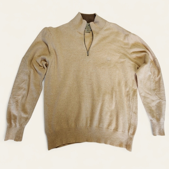 Beretta Men’s Wool 1/4 Zip Pullover Sweater Beige Tan Size Large Made in Italy - Picture 1 of 7